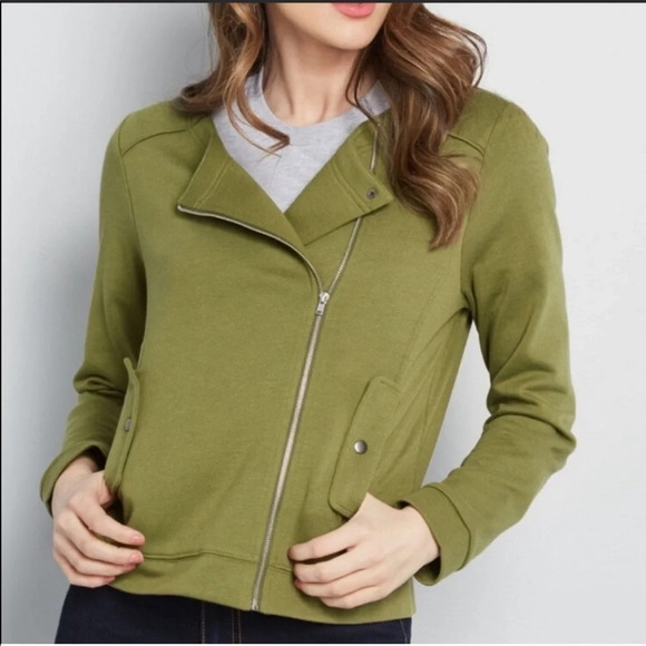 ModCloth Finding Out Knit Moto Jacket Olive Green - Picture 1 of 16